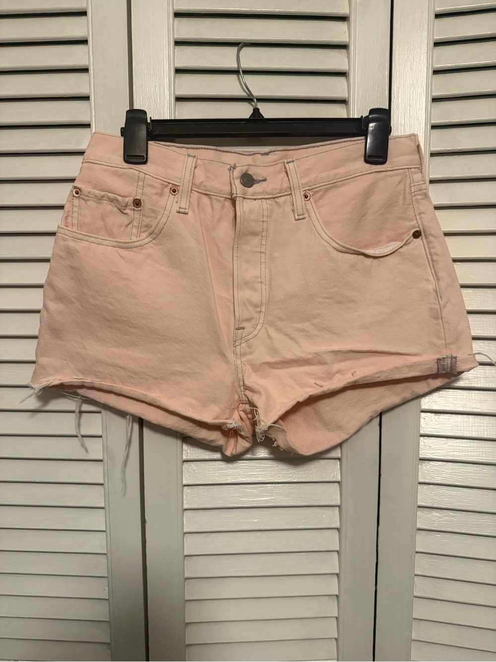 Levi's Pale Pink High-Rise Denim Cutoff Shorts